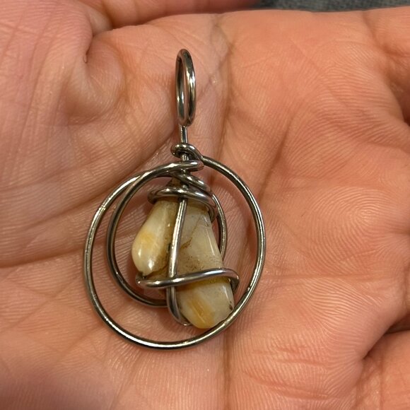 Handmade Yellow Agate Wire Wrapped Pendant Necklace Bohemian Crystal Jewelry - Picture 4 of 6